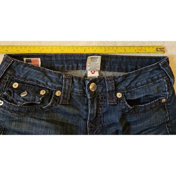 True Religion Julie Super T Jeans Womens 29 Dark Wash Thick Purple Stitch Y2K - Picture 7 of 15